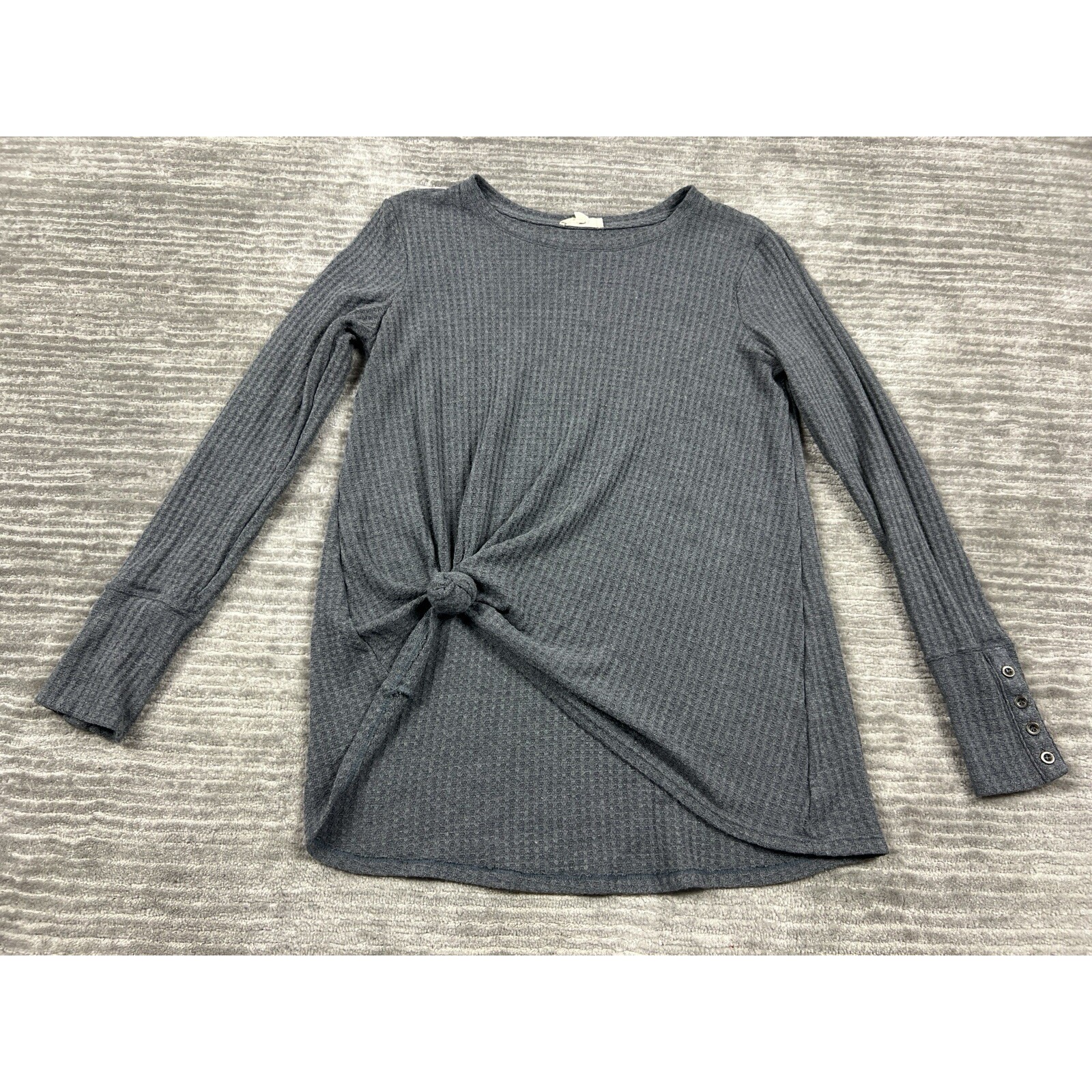 Jane And Delancey Top Womens Small Gray Longsleeve Waffle Knit Front Tied